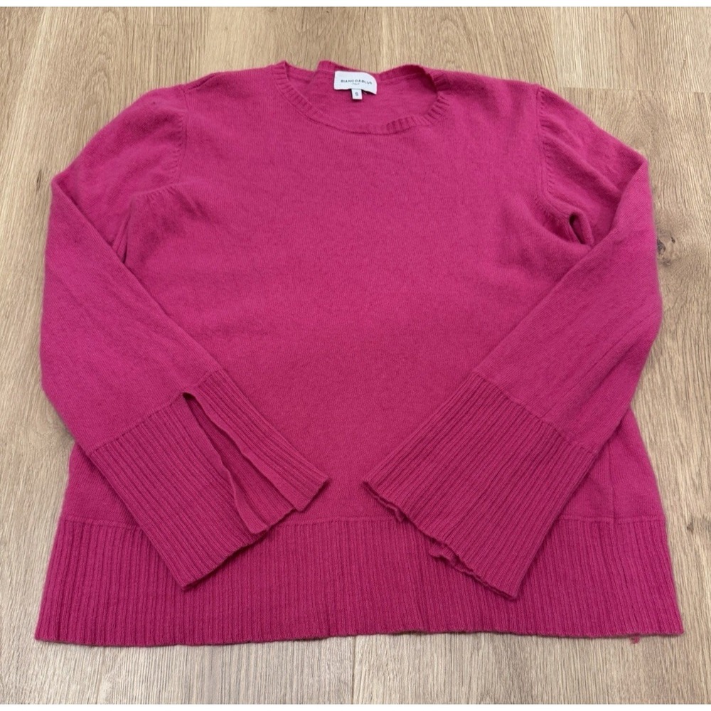 Fushia Pink Sweater Bianco & Blu Merino Wool/Cashmere Blend Bell Sleeves Italy S
